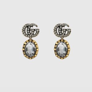 Gucci Double G earrings w/ crystals 💯 Authentic